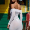 Nemba Sheer Off-Shoulder Mini Dress in White