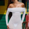Nemba Sheer Off-Shoulder Mini Dress in White