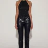 Nemyra Faux Croc-Leather Straight-Leg Trousers in Black