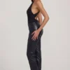 Nemyra Faux Croc-Leather Straight-Leg Trousers in Black