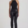 Nemyra Faux Croc-Leather Straight-Leg Trousers in Black