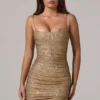 Neréa Embellished Peekaboo Ruched Mini Dress in Gold