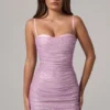 Neréa Embellished Peekaboo Ruched Mini Dress in Pink