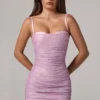 Neréa Embellished Peekaboo Ruched Mini Dress in Pink