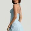Nerine Halterneck A-Line Mini Dress in Blue Flower Print