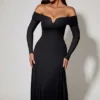 Nerissa Off-Shoulder Lace-Up A-Line Midaxi Dress in Black