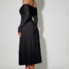 Nerissa Off-Shoulder Lace-Up A-Line Midaxi Dress in Black
