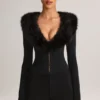 Nesta Faux Fur-Trim Corset Playsuit in Black