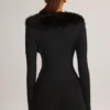 Nesta Faux Fur-Trim Corset Playsuit in Black