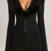 Nesta Faux Fur-Trim Corset Playsuit in Black
