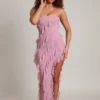 Nevali Bandeau Ruffle Detail Maxi Dress in Dusty Pink