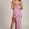Nevali Bandeau Ruffle Detail Maxi Dress in Dusty Pink