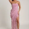 Nevali Bandeau Ruffle Detail Maxi Dress in Dusty Pink