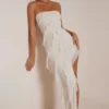 Nevali Bandeau Ruffle Detail Maxi Dress in Ivory