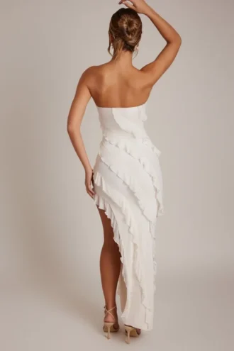 Nevali Bandeau Ruffle Detail Maxi Dress in Ivory