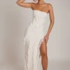 Nevali Bandeau Ruffle Detail Maxi Dress in Ivory