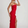 Nevali Bandeau Ruffle Detail Maxi Dress in Red