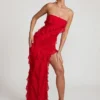 Nevali Bandeau Ruffle Detail Maxi Dress in Red