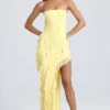 Nevali Bandeau Ruffle-Trim Maxi Dress in Lemon Sherbet