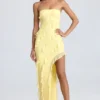 Nevali Bandeau Ruffle-Trim Maxi Dress in Lemon Sherbet