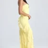 Nevali Bandeau Ruffle-Trim Maxi Dress in Lemon Sherbet