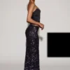 Nevara Embellished Mid-Rise Thigh-Split Maxi Skirt in Black Purple