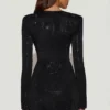 Nevina Embellished Asymmetric Bodycon Mini Dress in Black