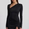 Nevina Embellished Asymmetric Bodycon Mini Dress in Black