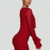 Nice Long Sleeve Deep Plunge Mini Dress in Red