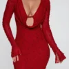 Nice Long Sleeve Deep Plunge Mini Dress in Red