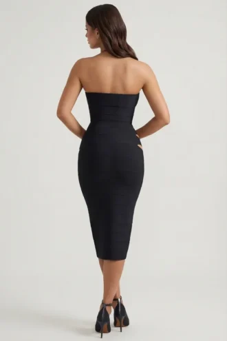 Nika Cut-Out Halterneck Bodycon Midaxi Dress in Black