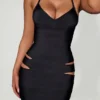 Nika Cut-Out Halterneck Bodycon Midaxi Dress in Black