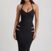 Nika Cut-Out Halterneck Bodycon Midaxi Dress in Black