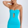 Nikko Cut-Out Bandeau Bodycon Mini Dress in Turquoise