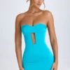 Nikko Cut-Out Bandeau Bodycon Mini Dress in Turquoise