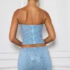 Nilsu Embellished Mid-Rise Micro Mini Skirt in Light Blue