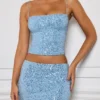 Nilsu Embellished Mid-Rise Micro Mini Skirt in Light Blue