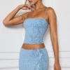 Nilsu Embellished Mid-Rise Micro Mini Skirt in Light Blue