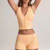 Nina Modal Foldover Mid-Rise Shorts in Peach