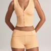 Nina Modal Foldover Mid-Rise Shorts in Peach