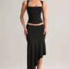 Niva Modal Low-Rise Asymmetric Midaxi Skirt in Black