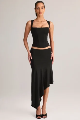 Niva Modal Low-Rise Asymmetric Midaxi Skirt in Black