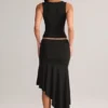 Niva Modal Low-Rise Asymmetric Midaxi Skirt in Black