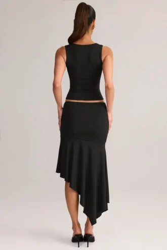 Niva Modal Low-Rise Asymmetric Midaxi Skirt in Black