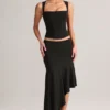Niva Modal Low-Rise Asymmetric Midaxi Skirt in Black