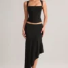 Niva Modal Low-Rise Asymmetric Midaxi Skirt in Black