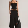 Niva Modal Low-Rise Asymmetric Midaxi Skirt in Black