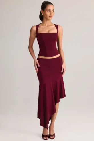 Niva Modal Low-Rise Asymmetric Midaxi Skirt in Wine