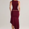 Niva Modal Low-Rise Asymmetric Midaxi Skirt in Wine