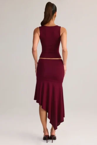Niva Modal Low-Rise Asymmetric Midaxi Skirt in Wine